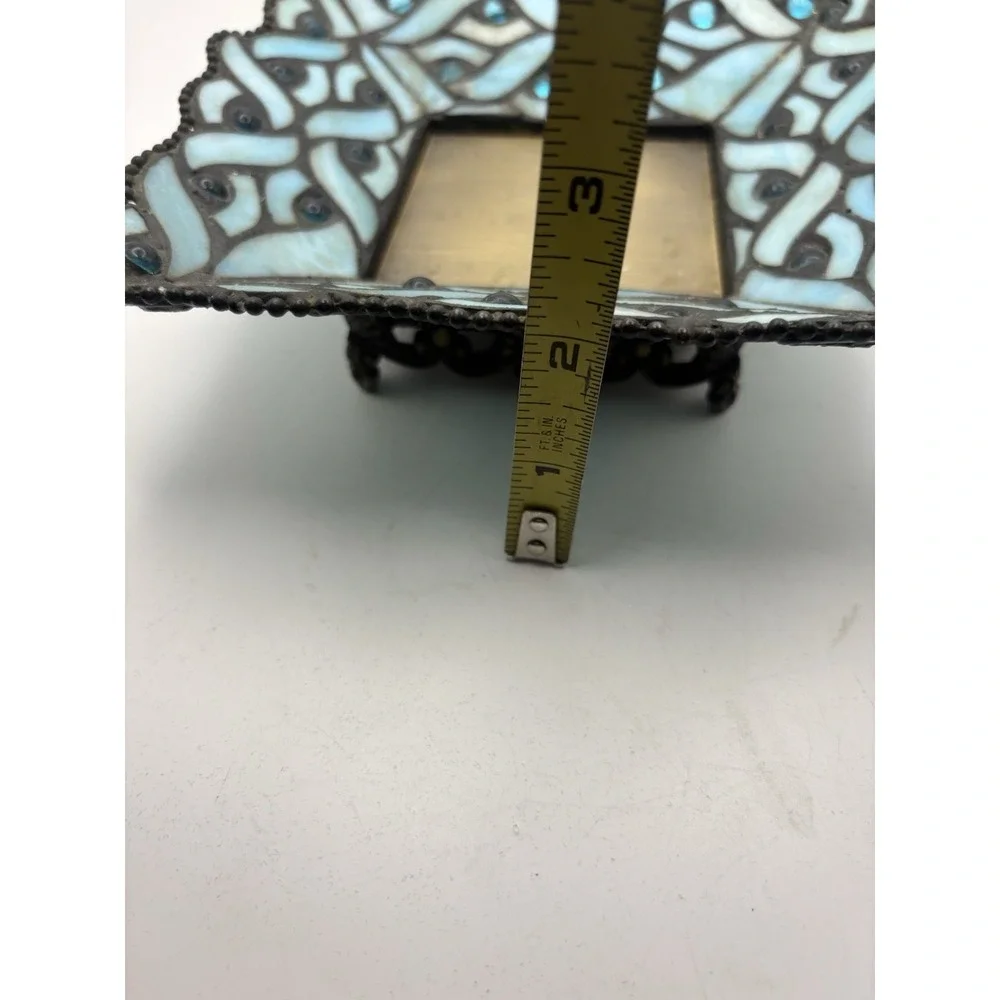 Party Lite Spring Water Blue Stained Glass Pillar Candle Holder Square Mosaic